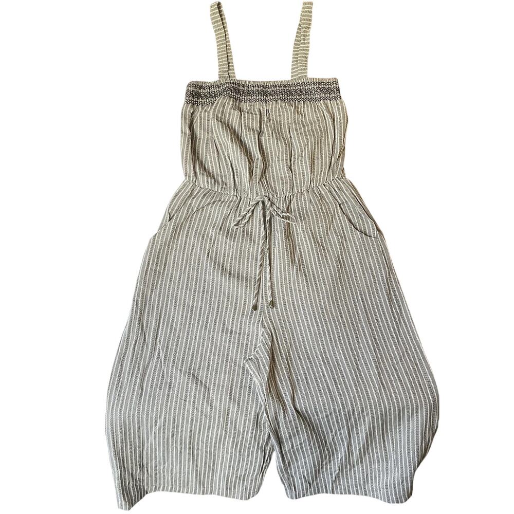 Universal Thread Women Jumpsuit S Gray Striped Cropped Drawstring Sleeveless